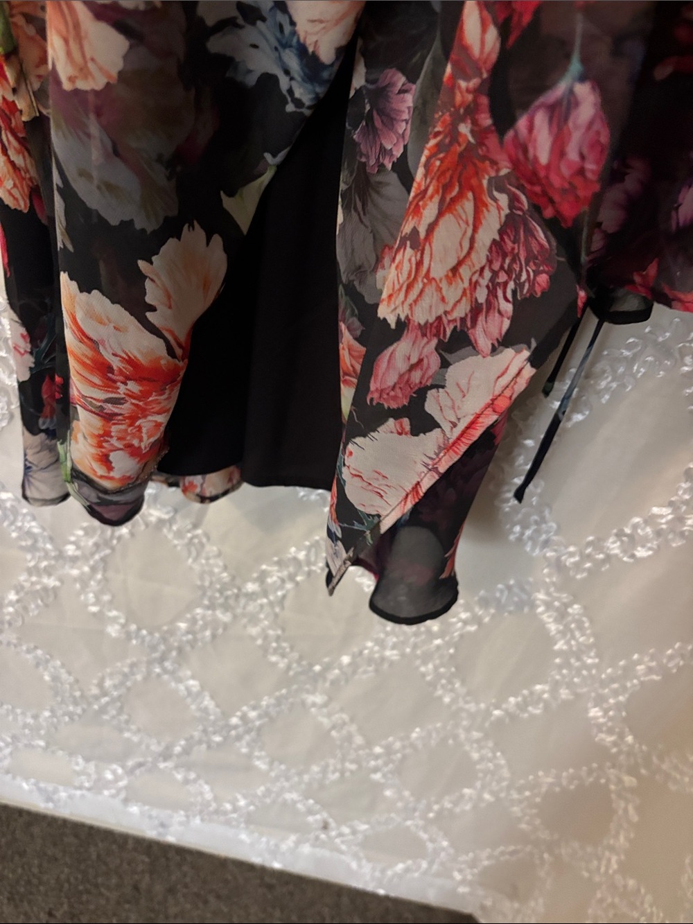 Black Floral Long-Sleeve Mini Dress - Picture 8 of 13